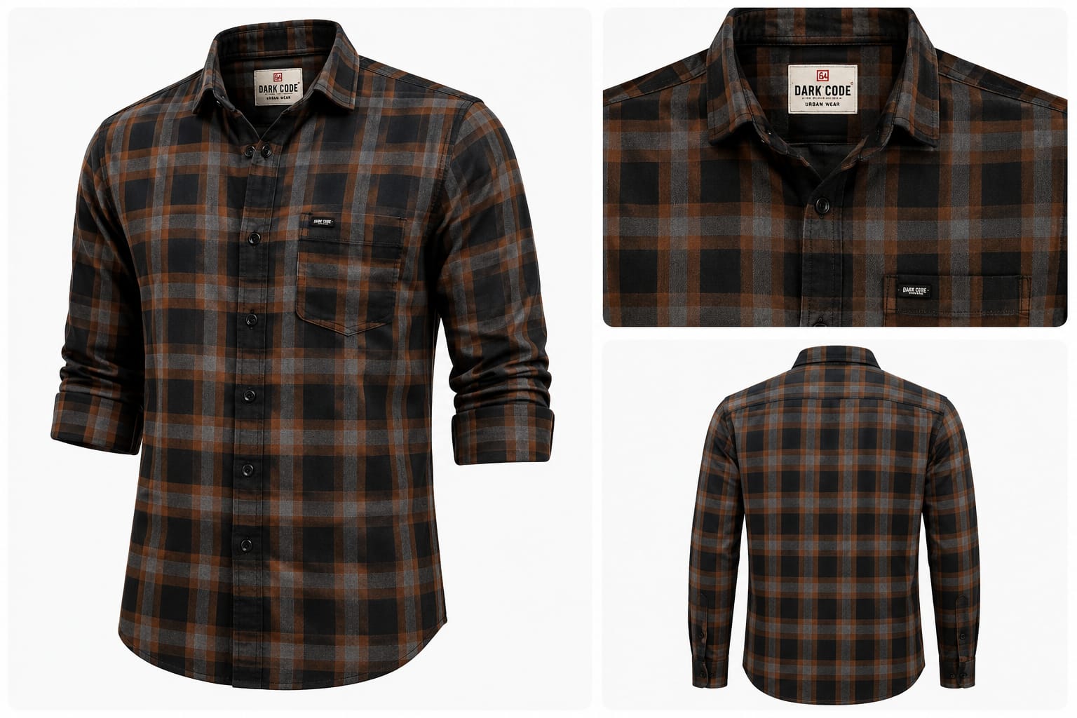 Men's Brown and Black Checkered Cotton Casual Shirt