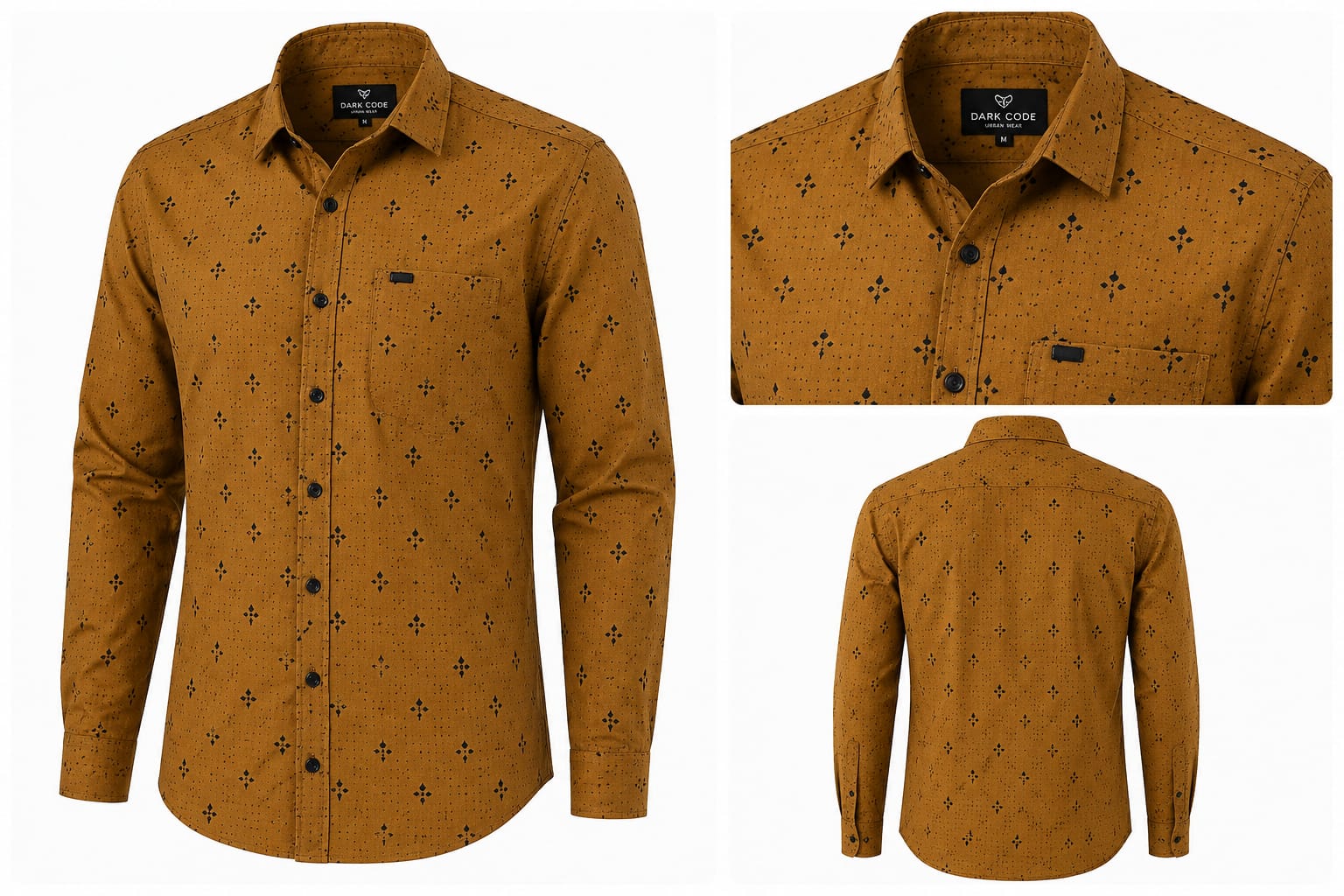 Men's Mustard and Black Printed Cotton Casual Shirt