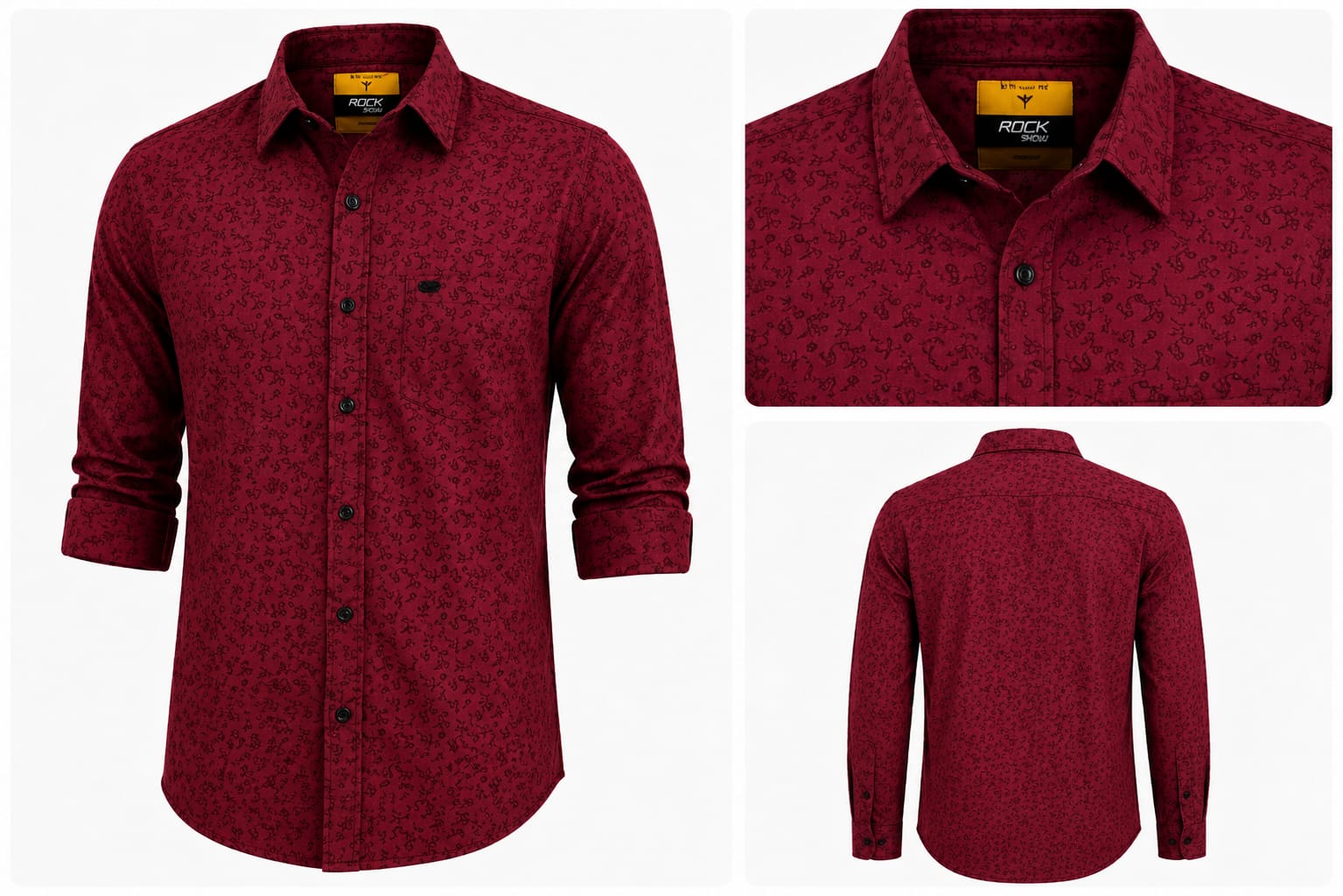 Men's Maroon and Black Printed Cotton Casual Shirt