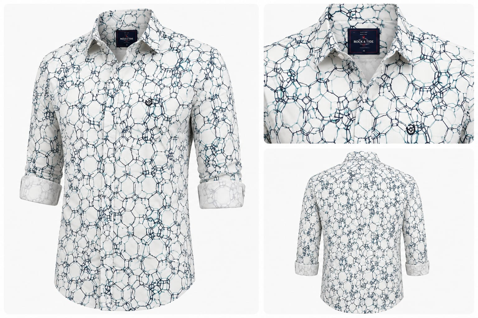 Men's White and Blue Geometric Printed Casual Shirt