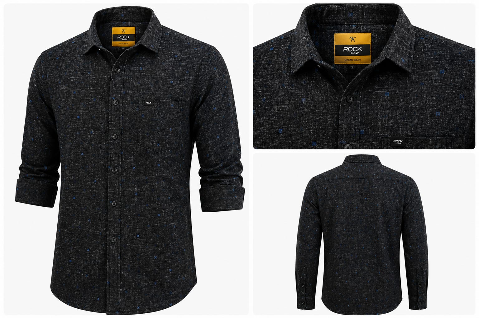 Men's Black Textured Print Casual Shirt