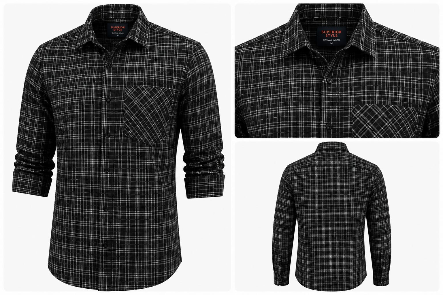 Men's Black and White Checkered Cotton Blend Casual Shirt