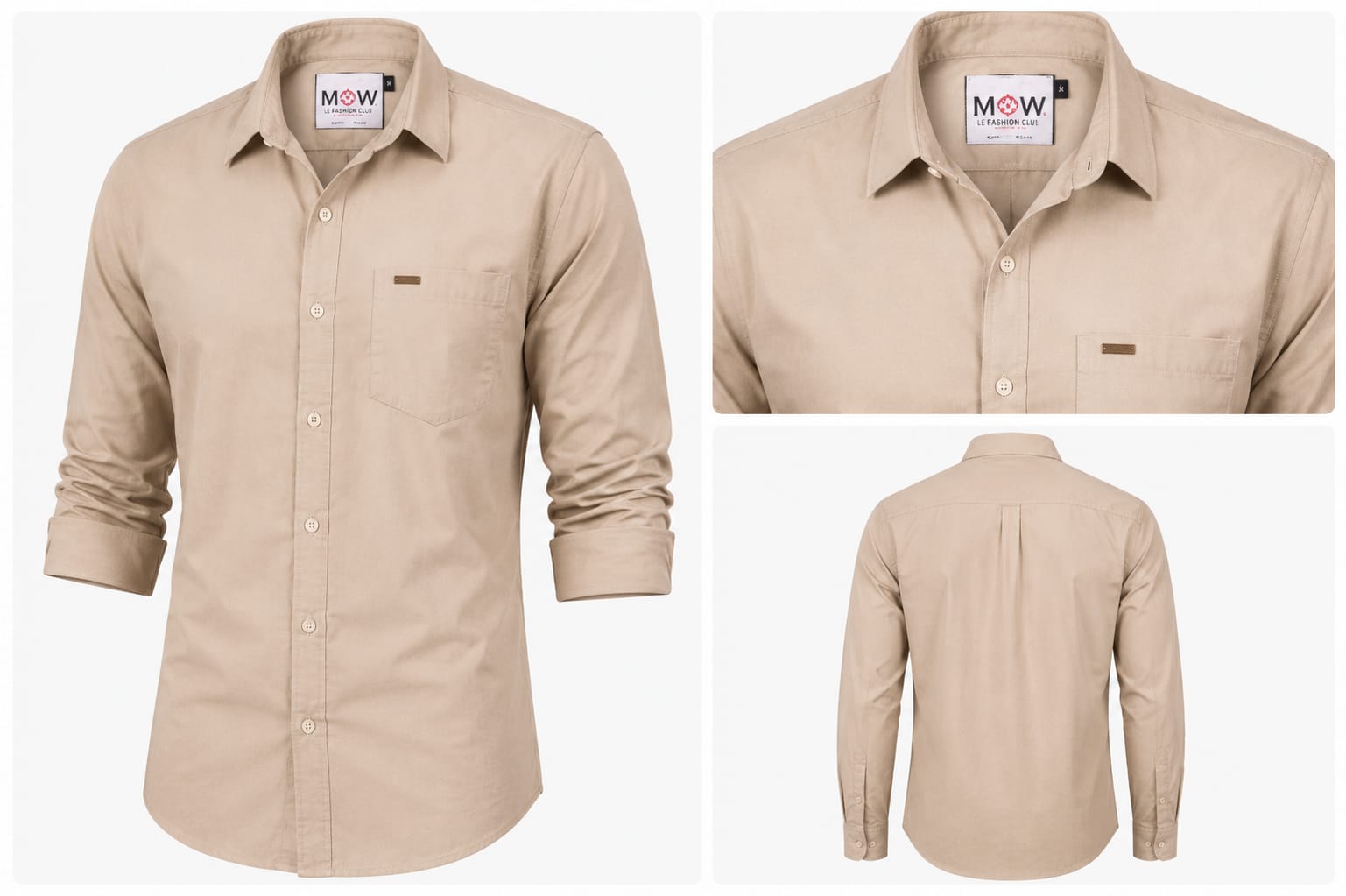 Men's Beige Solid Cotton Casual Shirt