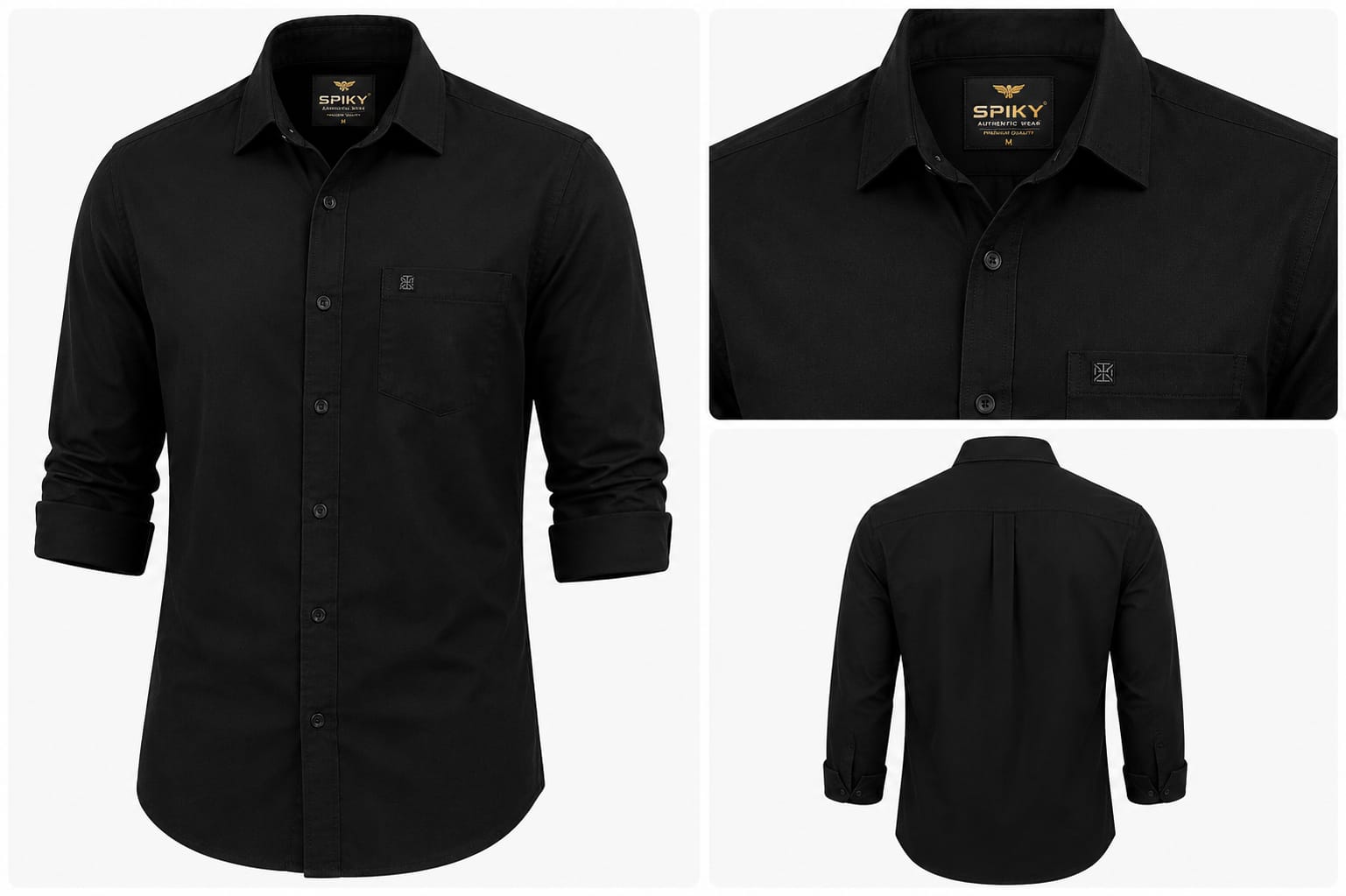 Men's Black Solid Cotton Casual Shirt